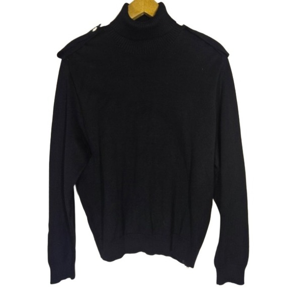 Vtg Deadstock Ralph Lauren Noir Epaulet Turtleneck XXL Military Preppy Old Money